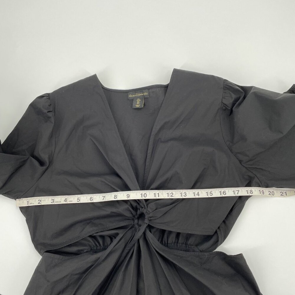 House of Harlow 1960 Black O-Ring Cutout Dress Womens Large LBD Puff Sleeves - Picture 7 of 8